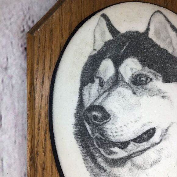VTG Earl Sherwan Dog Art Husky/Malamute Cultured-Ivory Engraving Plaque 7\